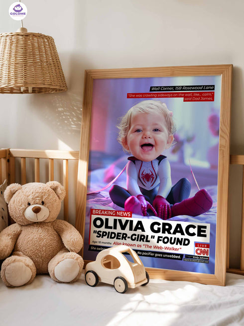Custom Baby News Poster – Personalized Baby Web Walker Girl Wall Art